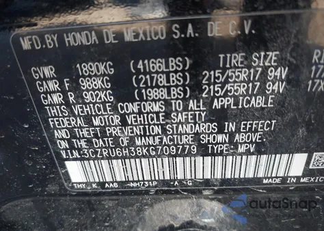 2019 Honda Hr-V Lx из США, поврежденный, VIN 3CZRU6H38KG709779